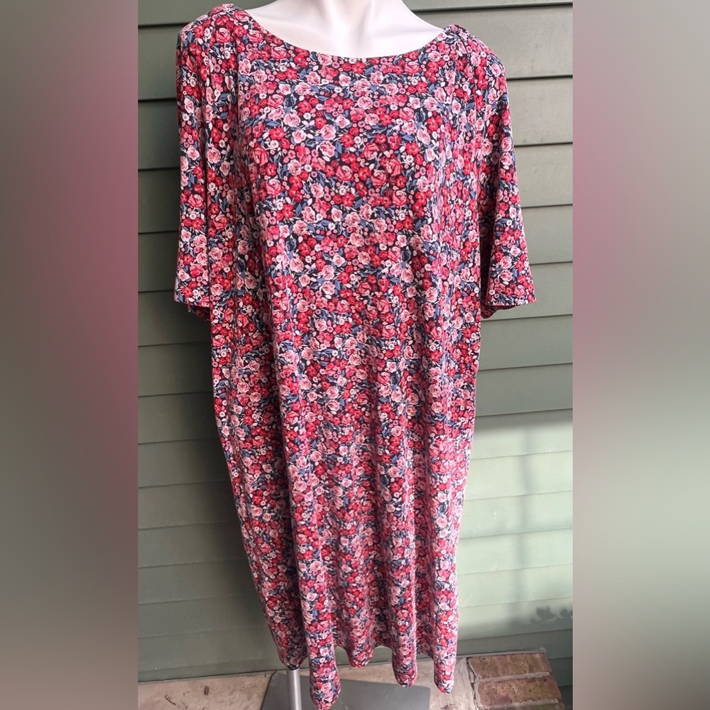 J. Jill Wearever Collection  Red and Blue Floral Dress